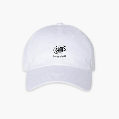 home of ppg cap in white, front view, with the Cam's Pizzeria logo